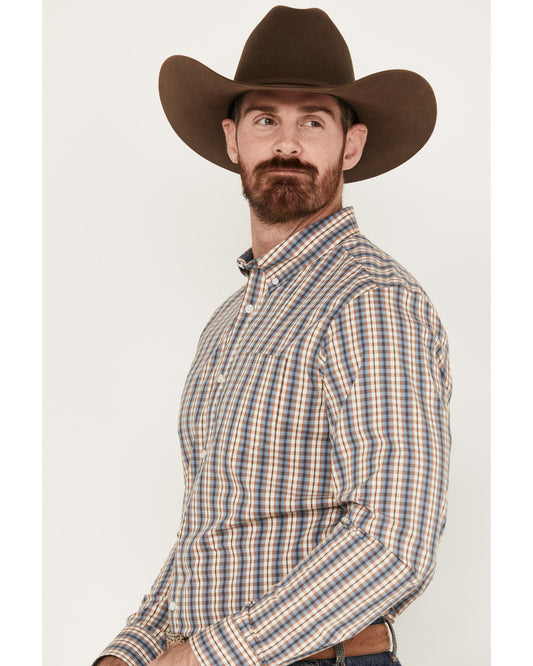 Men's Hayfield Plaid Print Long Sleeve Button-Down Stretch
