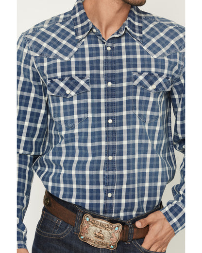 Men's Conaway Denim Plaid Print Long Sleeve Snap Western Sh