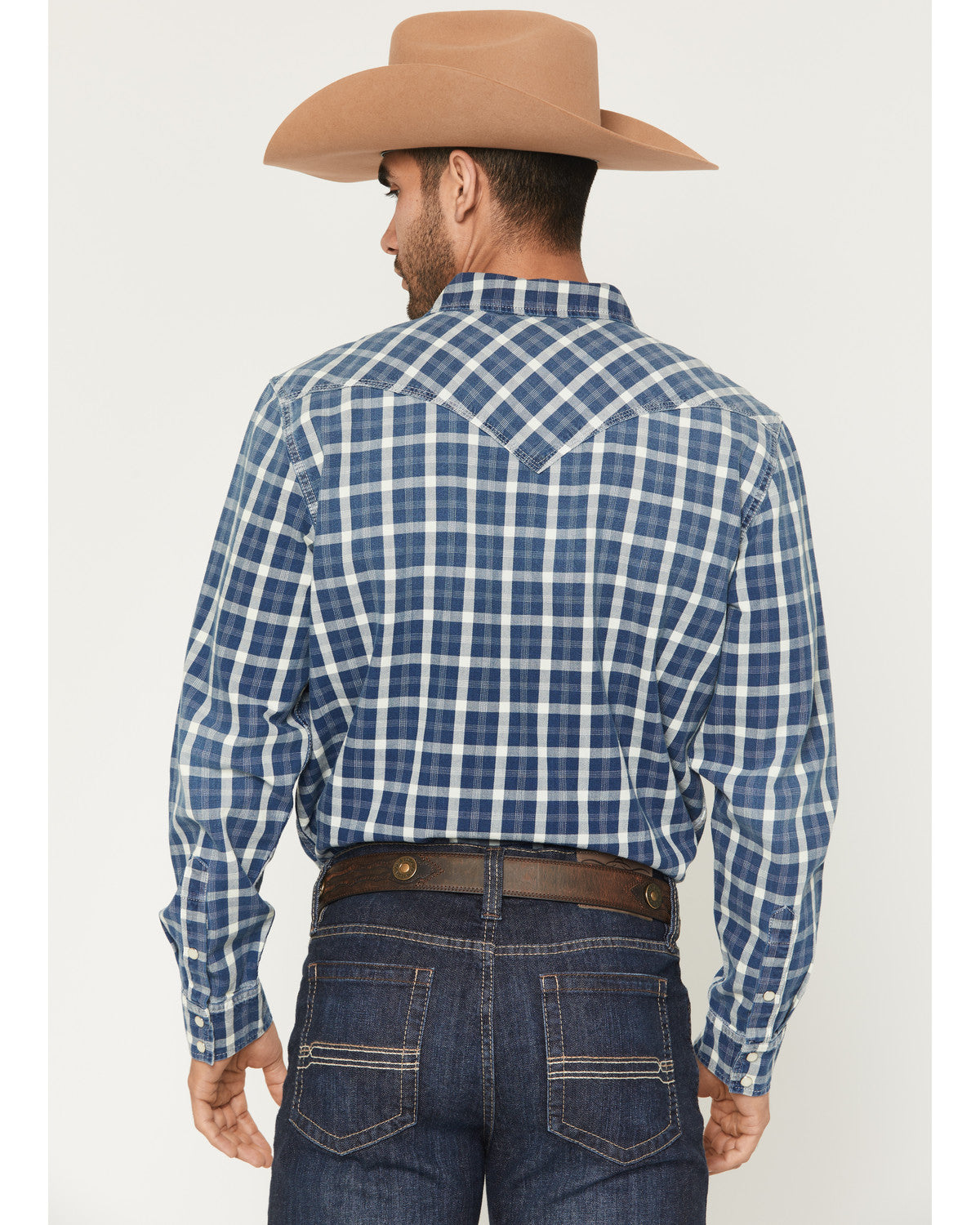 Men's Conaway Denim Plaid Print Long Sleeve Snap Western Sh