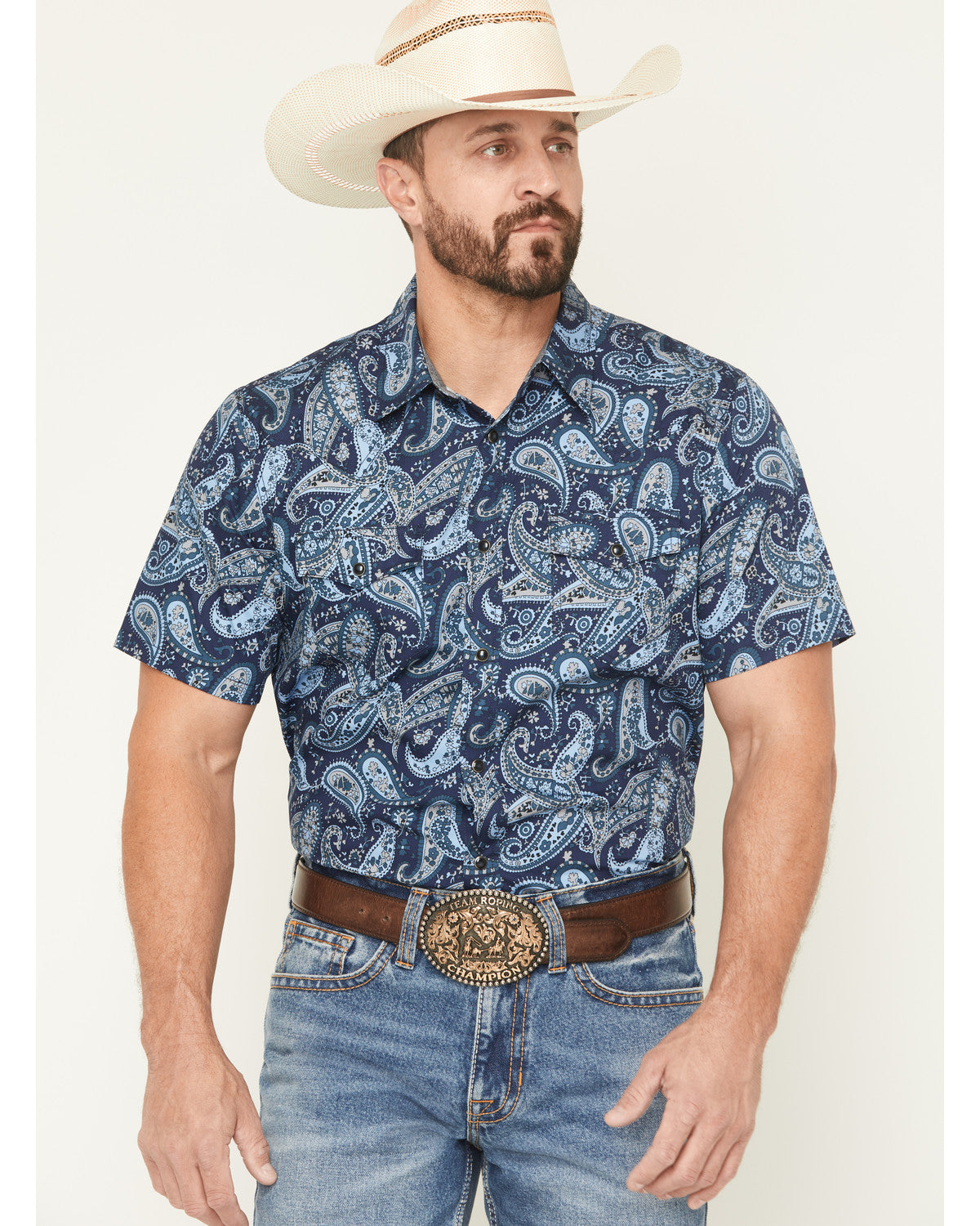 Men's Westward Paisley Print Short Sleeve Snap Western Shir