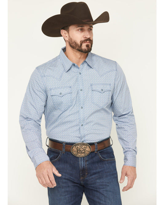 Men's Coastal Cowboy Micro Geo Print Long Sleeve Snap Weste
