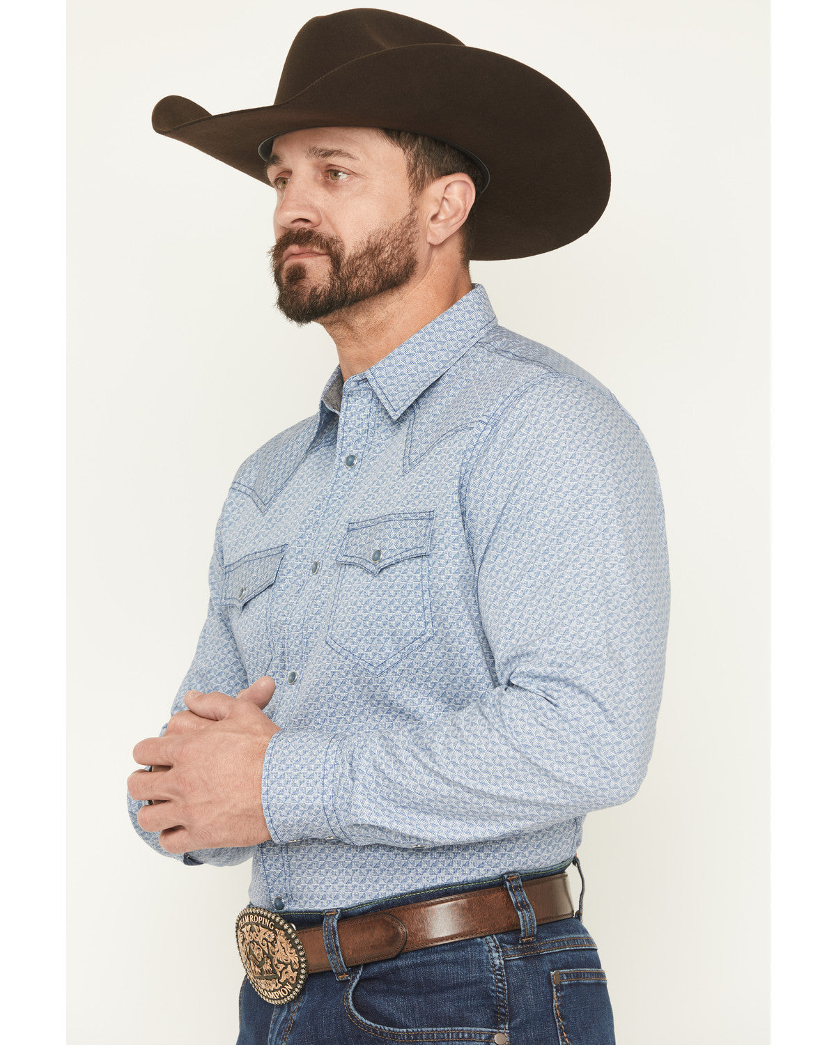 Men's Coastal Cowboy Micro Geo Print Long Sleeve Snap Weste