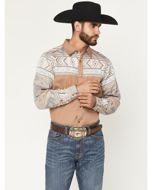 Men's Bronco Southwestern Block Long Sleeve Snap Western Sh