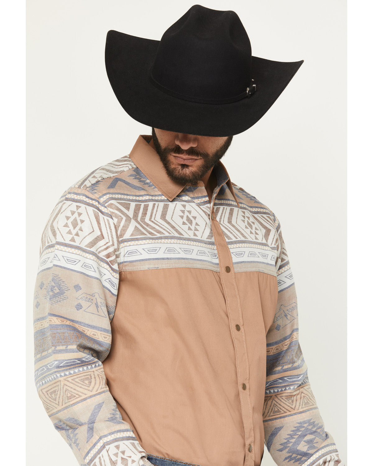 Men's Bronco Southwestern Block Long Sleeve Snap Western Sh