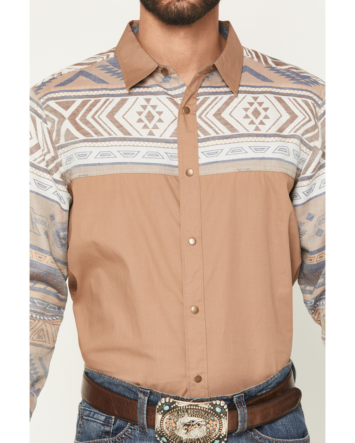 Men's Bronco Southwestern Block Long Sleeve Snap Western Sh