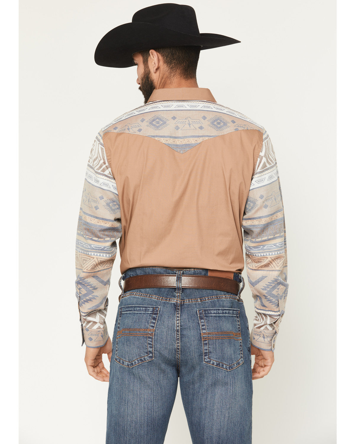 Men's Bronco Southwestern Block Long Sleeve Snap Western Sh