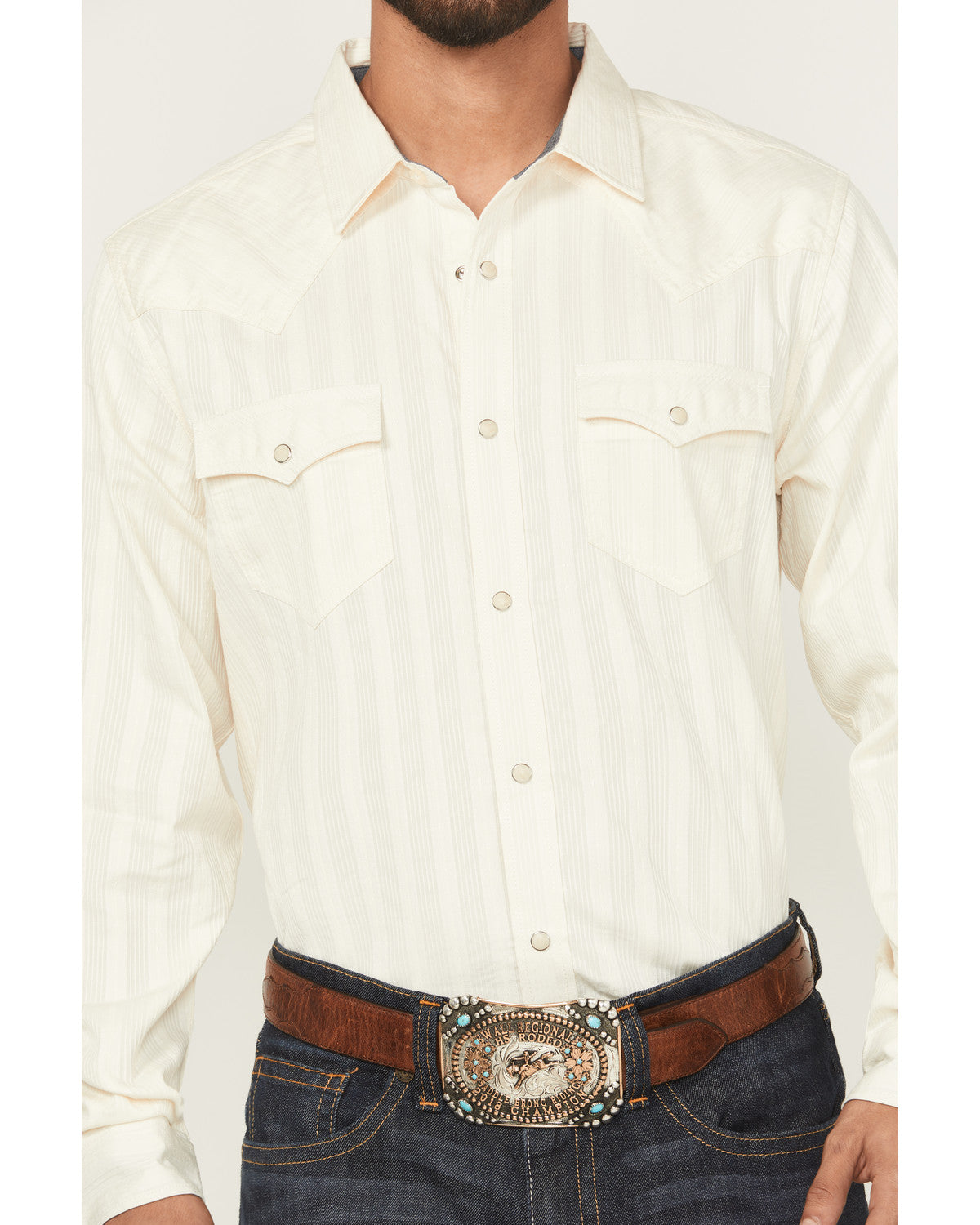 Men's Rustic Range Tonal Striped Long Sleeve Snap Western S
