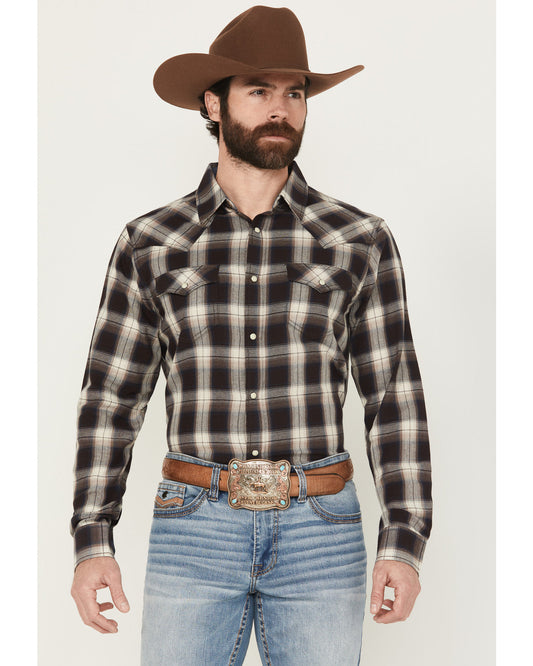 Men's Cowboy Code Plaid Print Long Sleeve Snap Western Shir