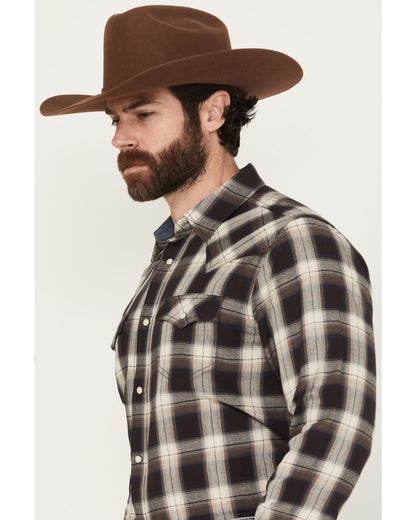 Men's Cowboy Code Plaid Print Long Sleeve Snap Western Shir