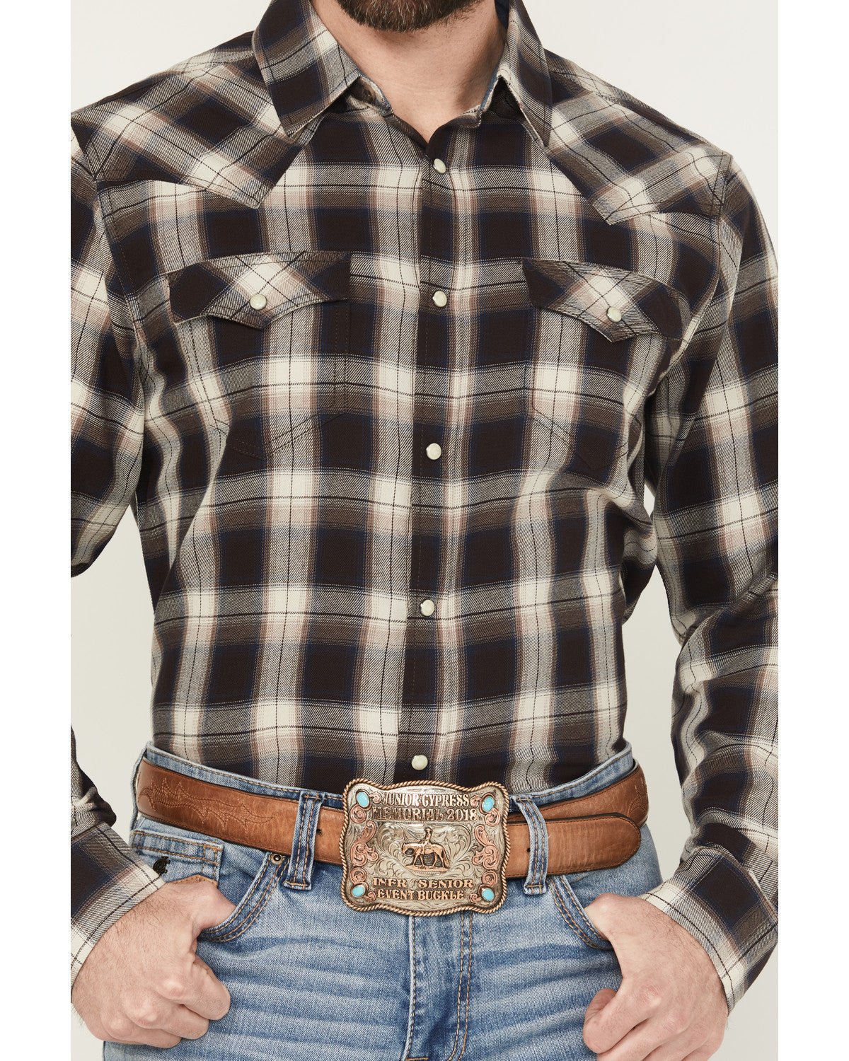 Men's Cowboy Code Plaid Print Long Sleeve Snap Western Shir