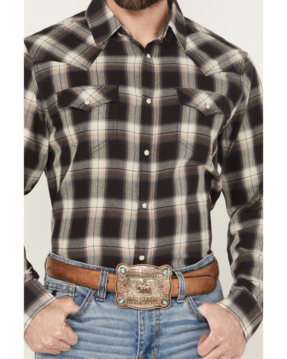 Men's Cowboy Code Plaid Print Long Sleeve Snap Western Shir