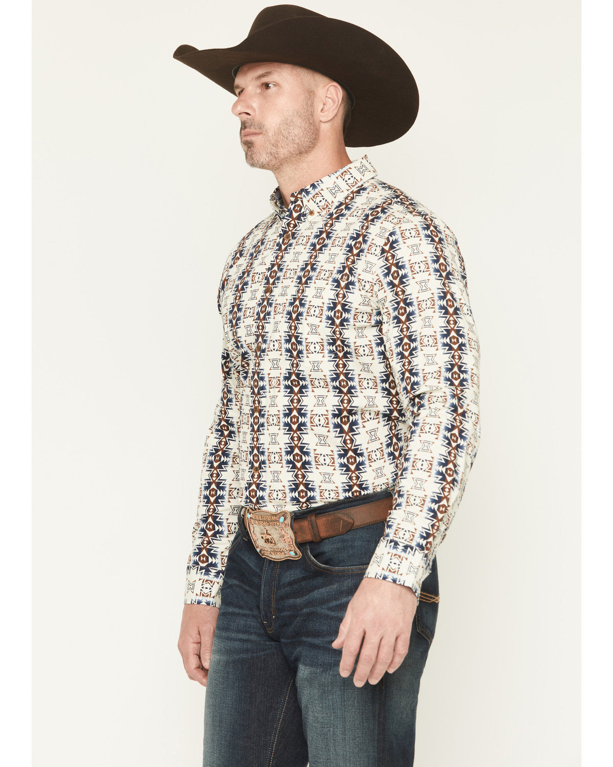 Men's Wild Prairie Southwestern Print Long Sleeve Button-Do