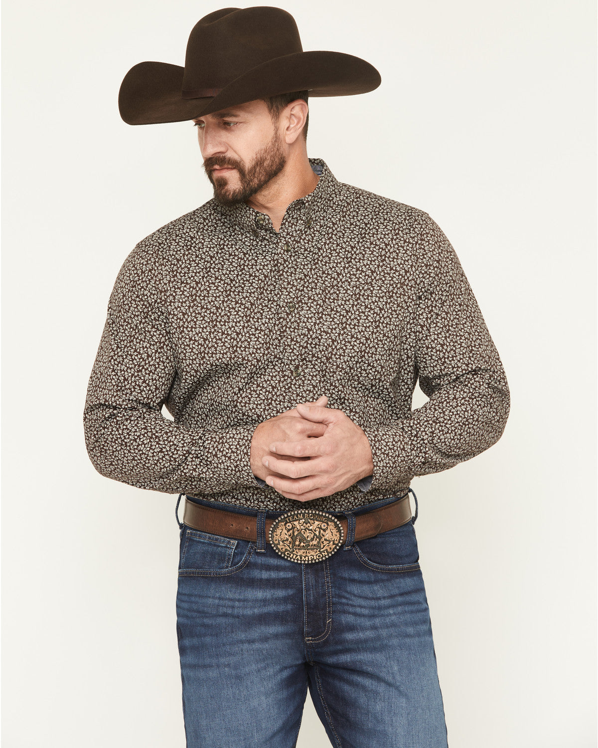 Men's Denali Ridge Micro Floral Print Long Sleeve Snap West