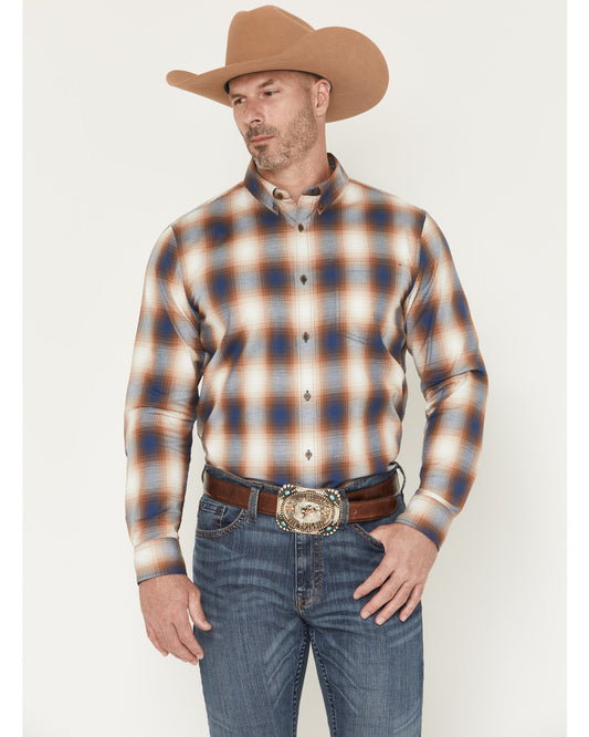 Men's Warner Plaid Print Long Sleeve Button-Down Stretch We