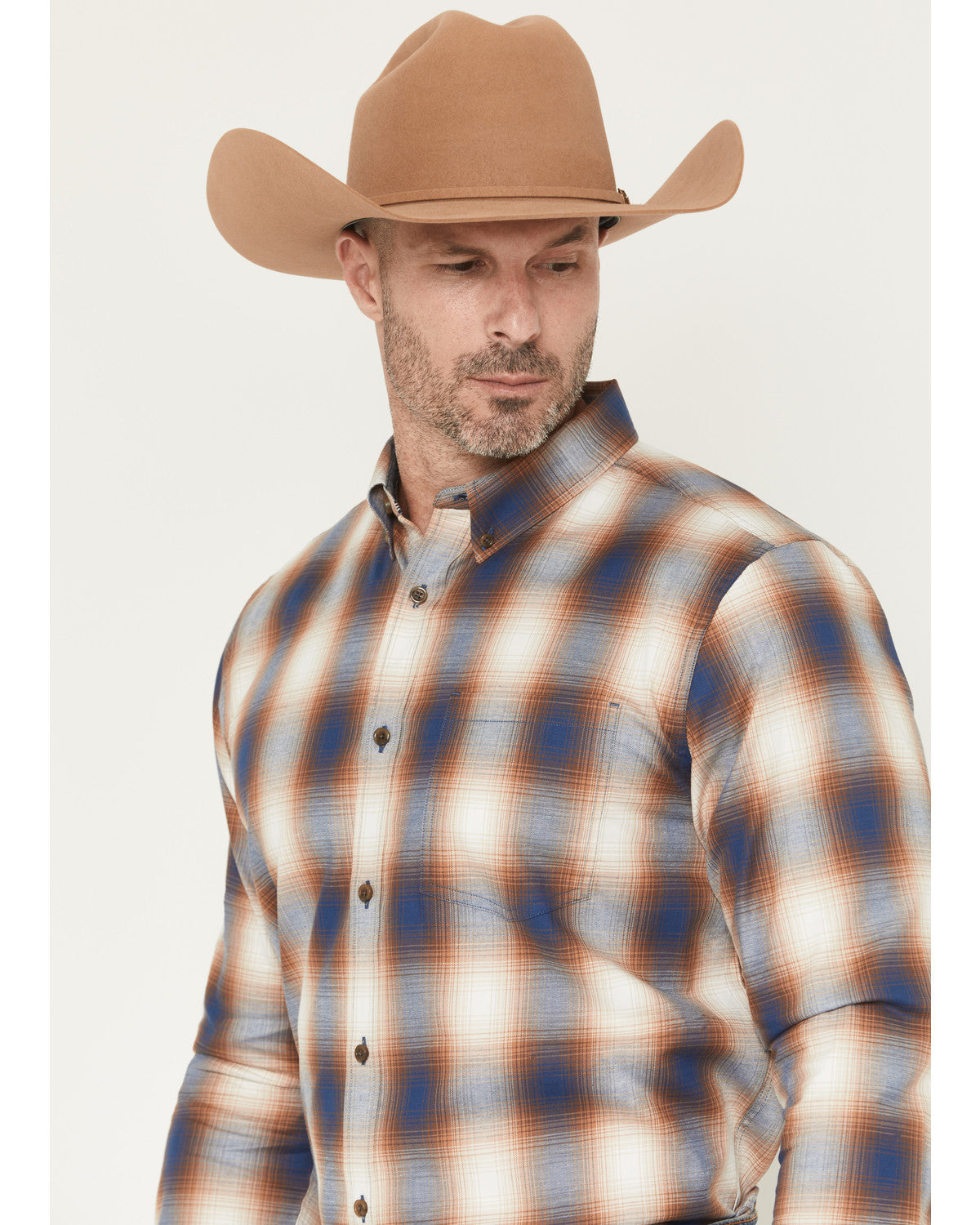 Men's Warner Plaid Print Long Sleeve Button-Down Stretch We