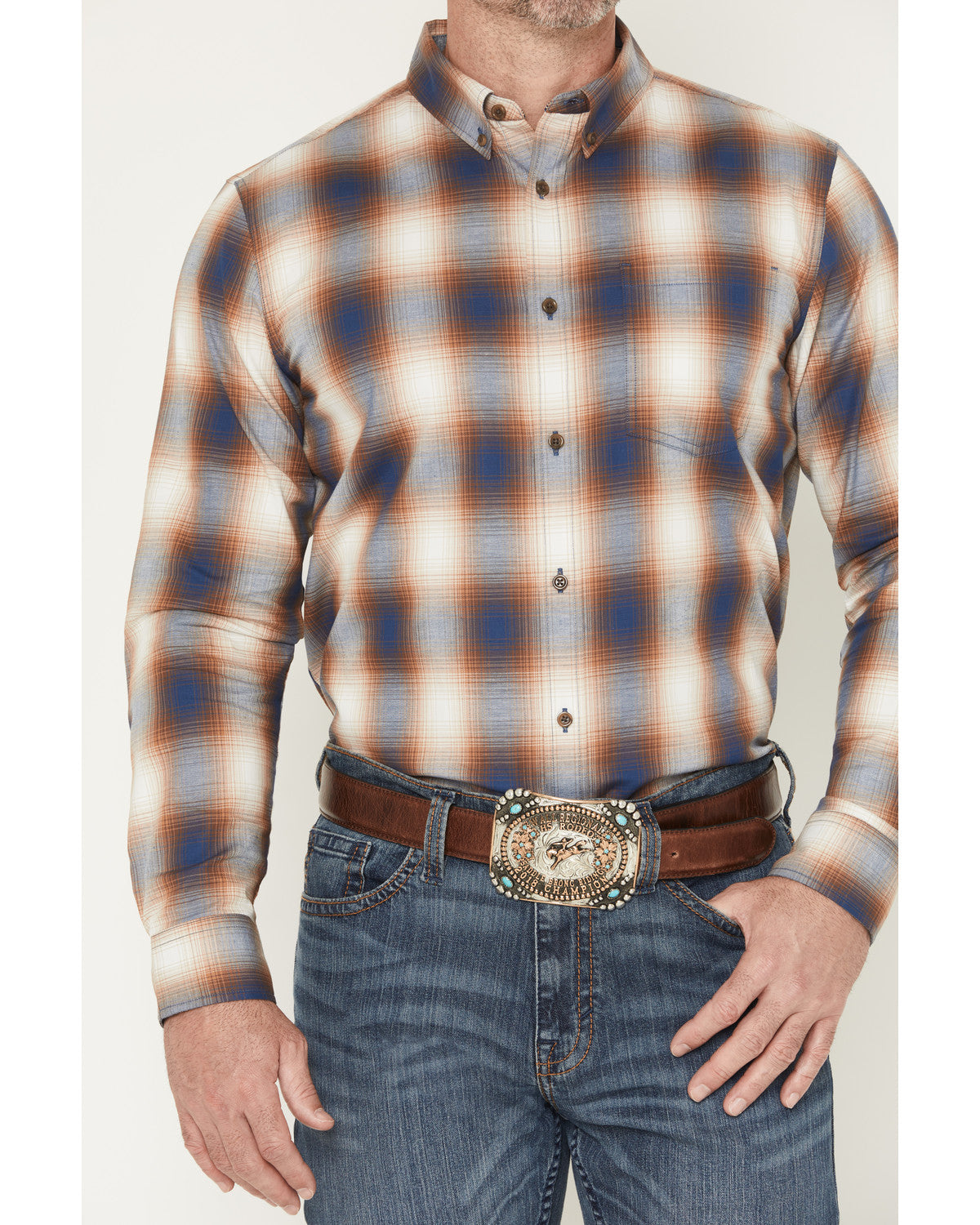 Men's Warner Plaid Print Long Sleeve Button-Down Stretch We