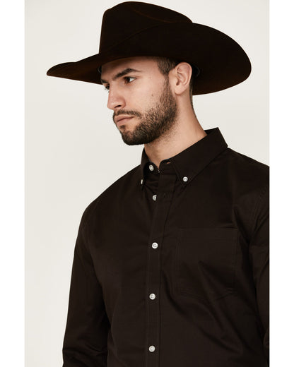 Men's Basic Solid Long Sleeve Button-Down Stretch Western S