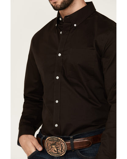 Men's Basic Solid Long Sleeve Button-Down Stretch Western S