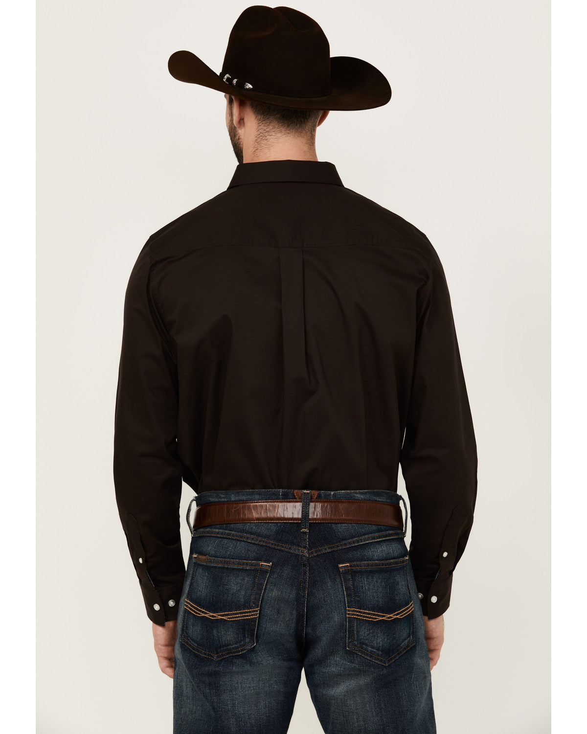 Men's Basic Solid Long Sleeve Button-Down Stretch Western S