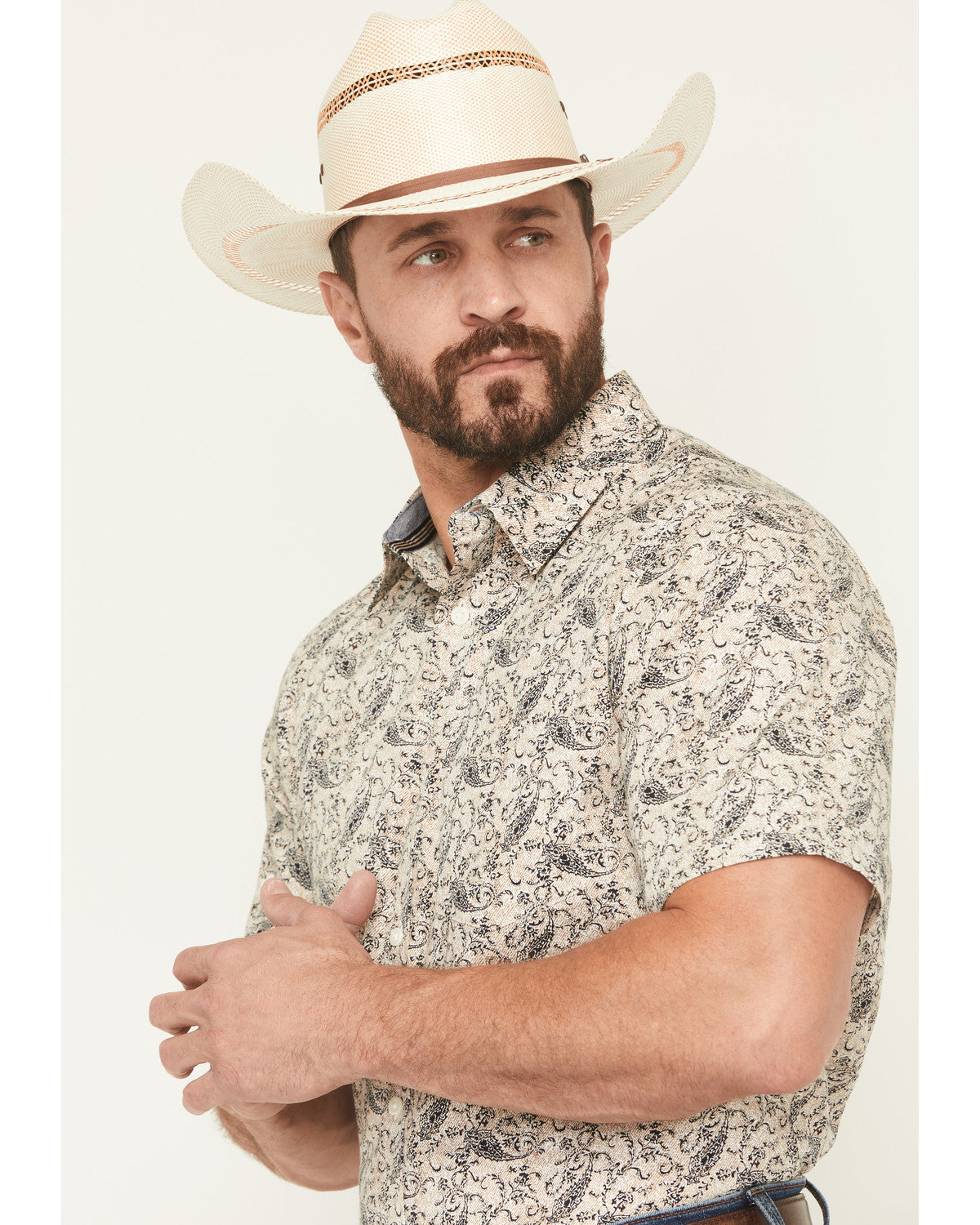 Men's Mustang Mode Paisley Print Short Sleeve Button-Down S