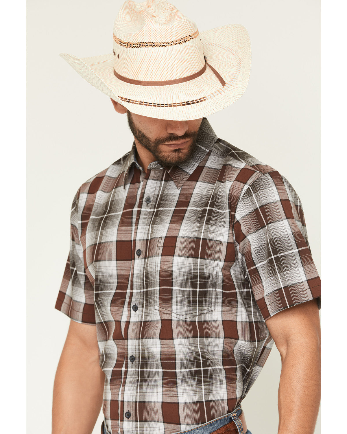 Men's Urban Rodeo Plaid Print Short Sleeve Button-Down West