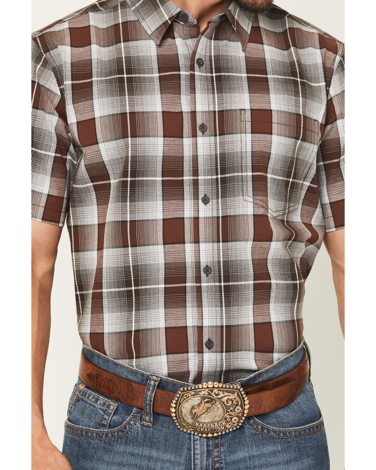 Men's Urban Rodeo Plaid Print Short Sleeve Button-Down West