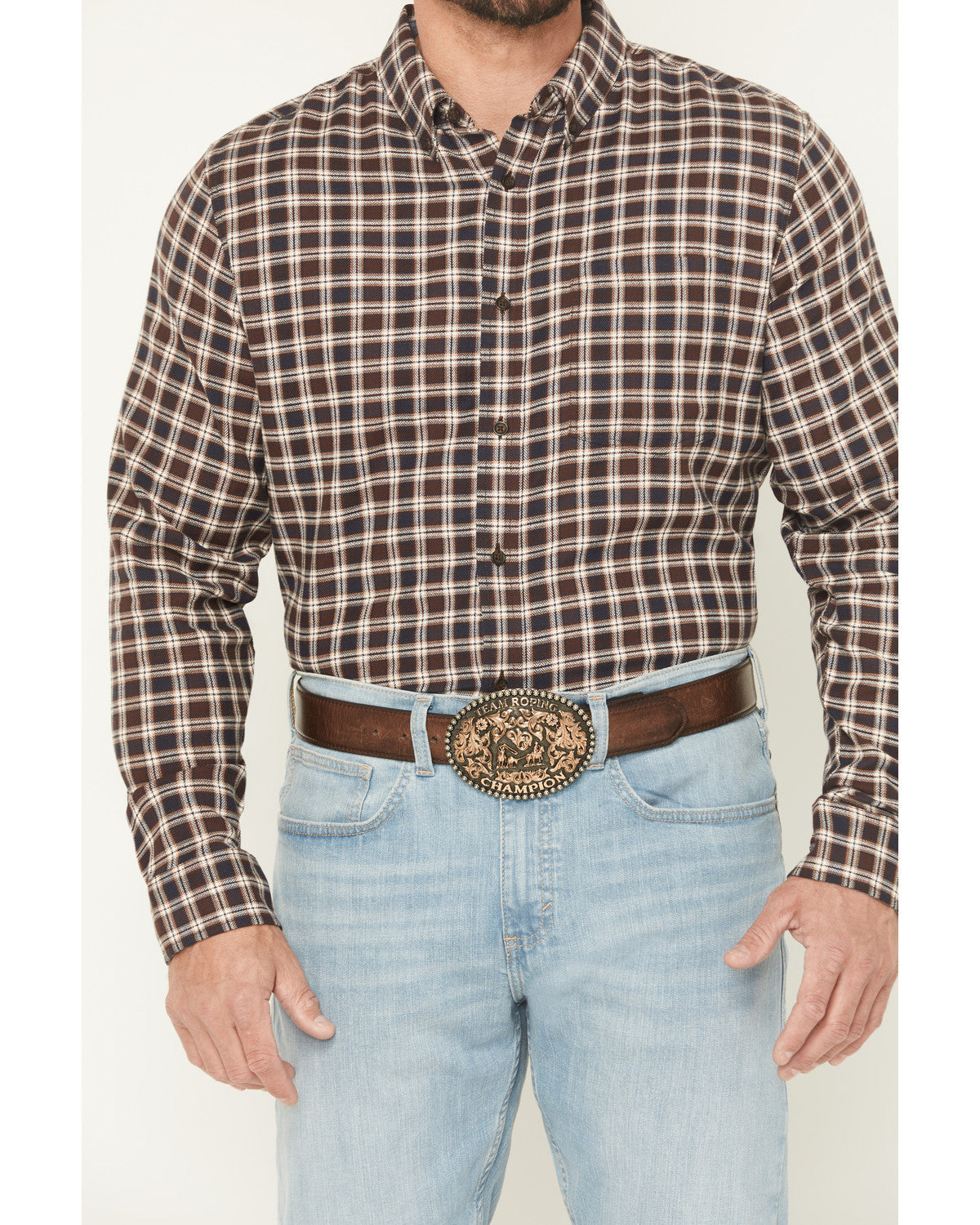 Men's Rodeo Ridge Plaid Print Long Sleeve Button-Down Stret