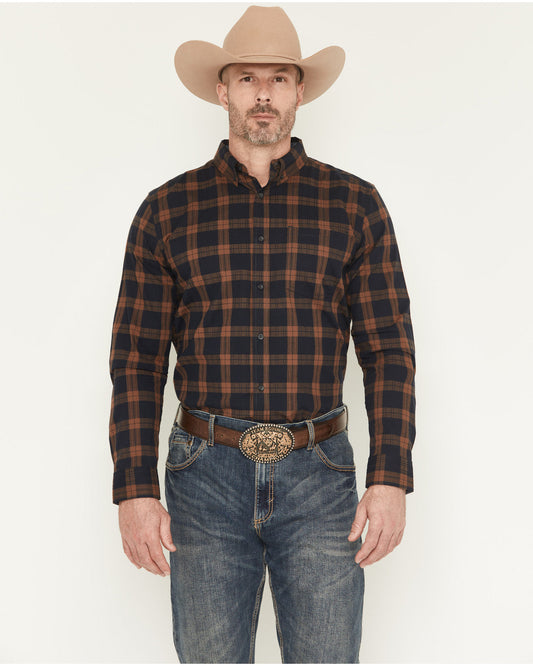 Men's Rodeo Frontier Plaid Print Long Sleeve Button-Down St