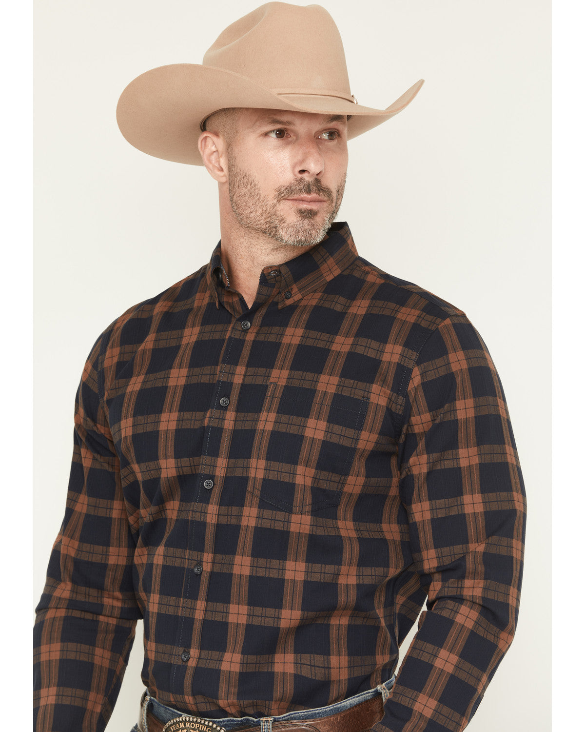 Men's Rodeo Frontier Plaid Print Long Sleeve Button-Down St