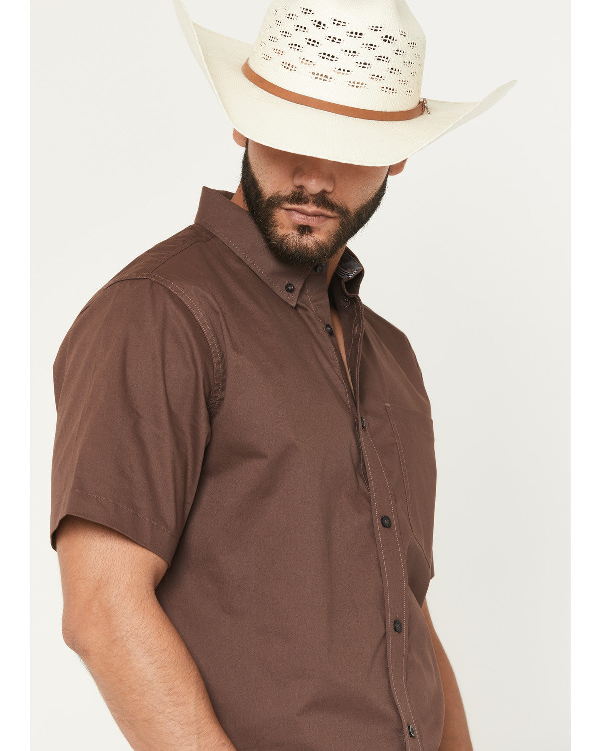 Men's Basic Twill Short Sleeve Button-Down Stretch Western