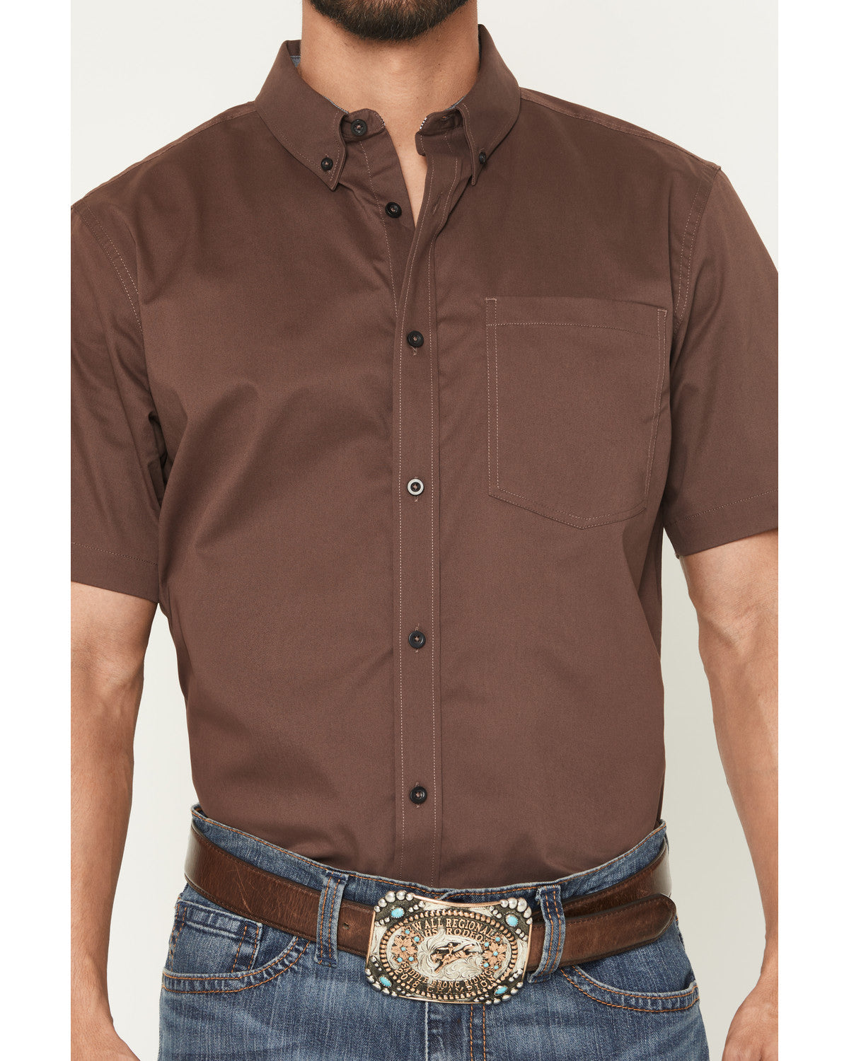 Men's Basic Twill Short Sleeve Button-Down Stretch Western