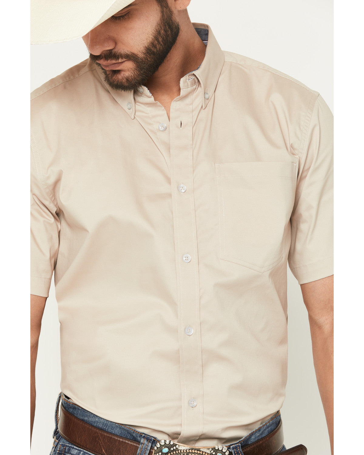 Men's Basic Twill Short Sleeve Button-Down Stretch Western