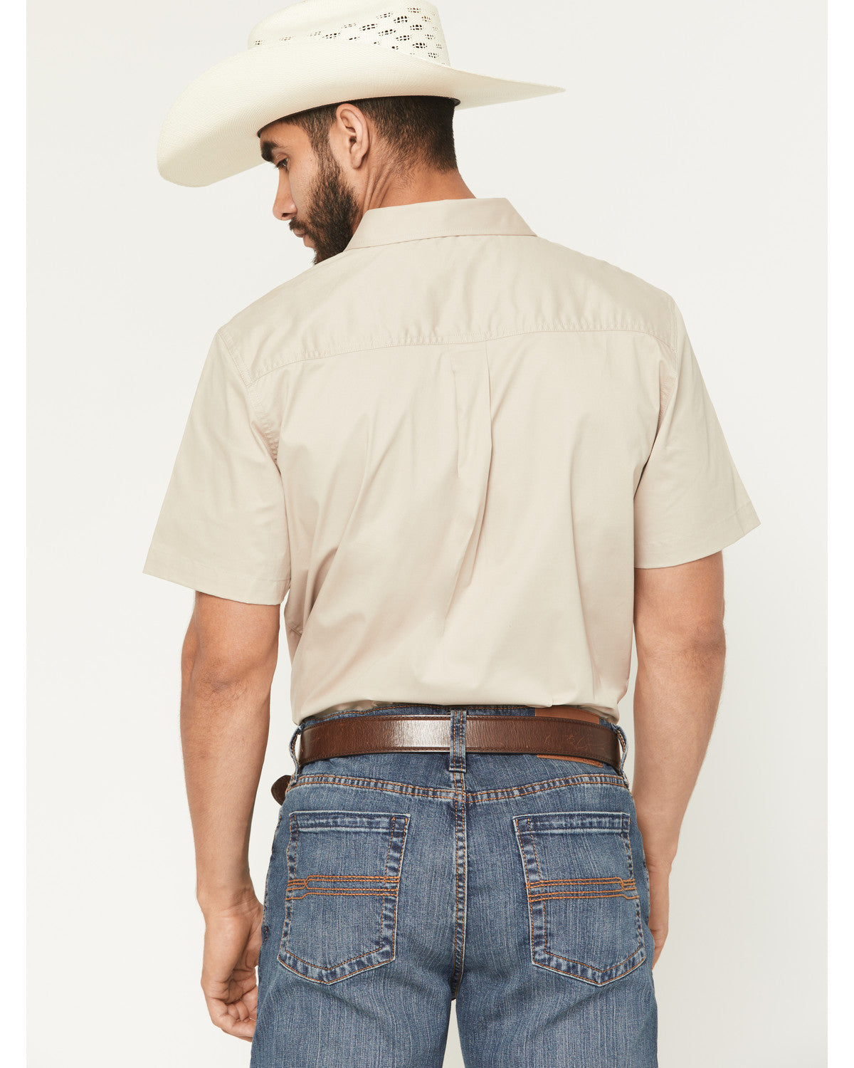 Men's Basic Twill Short Sleeve Button-Down Stretch Western