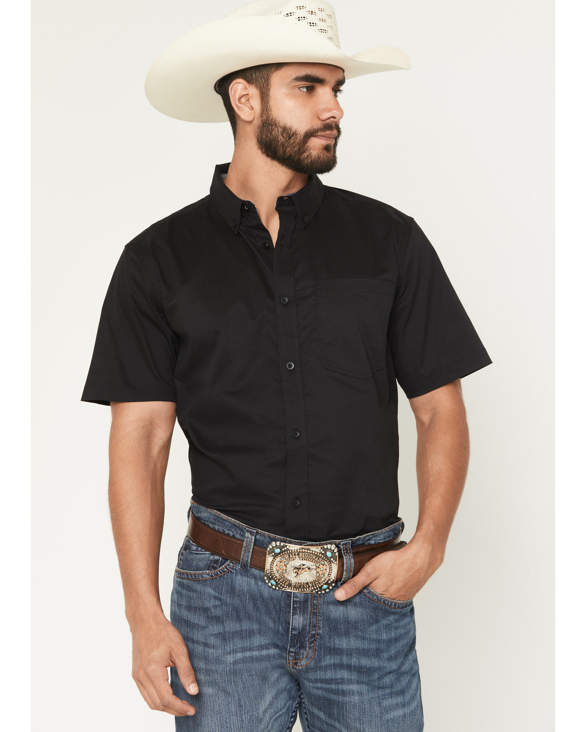 Men's Basic Twill Short Sleeve Button-Down Stretch Western