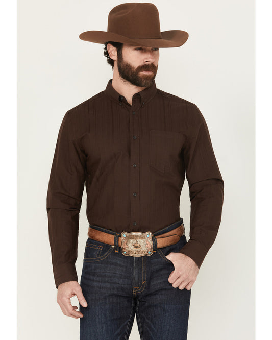 Men's Old West Tonal Striped Print Long Sleeve Button-Down