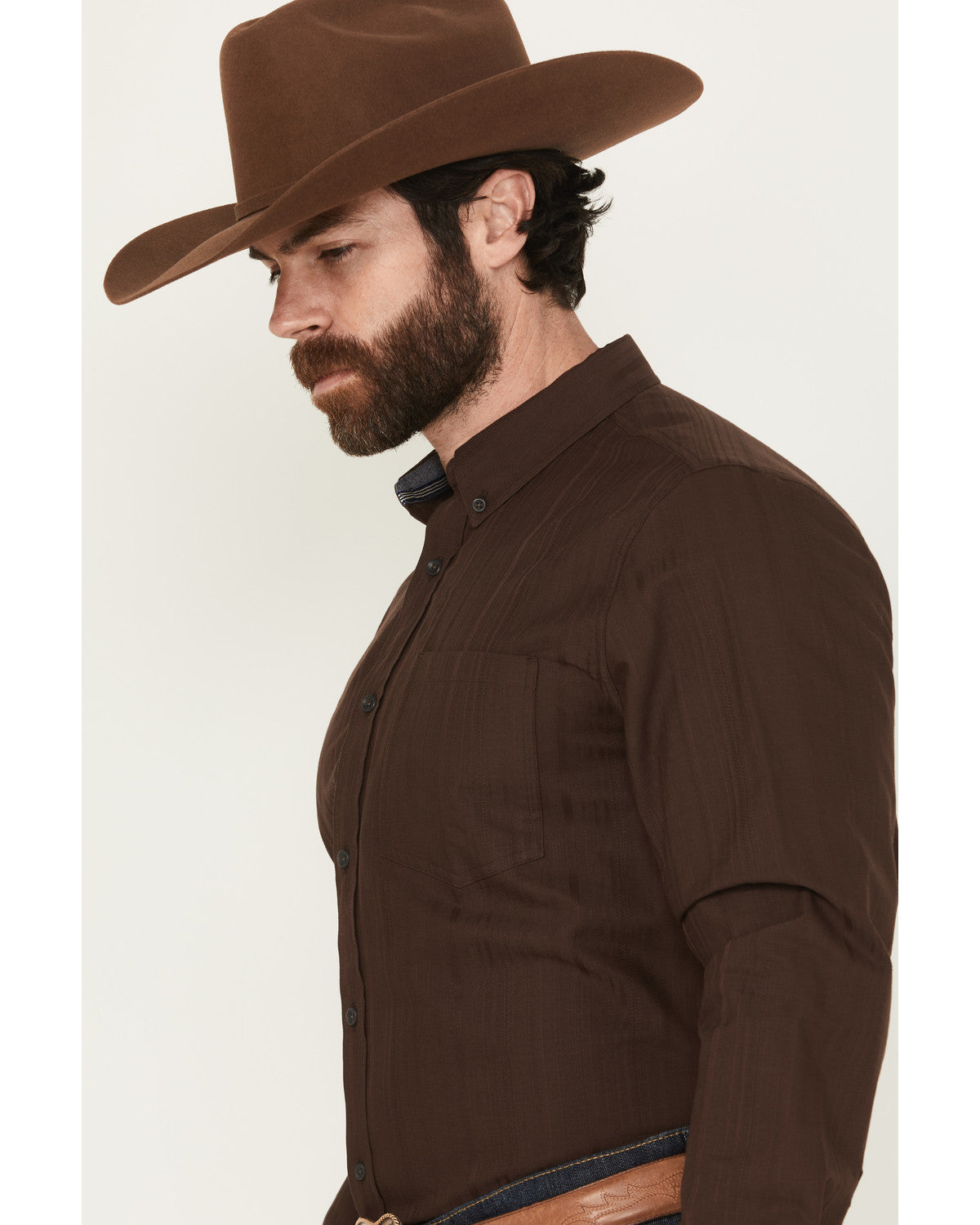 Men's Old West Tonal Striped Print Long Sleeve Button-Down