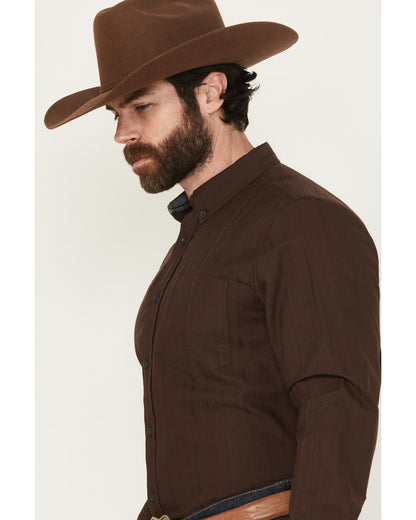 Men's Old West Tonal Striped Print Long Sleeve Button-Down