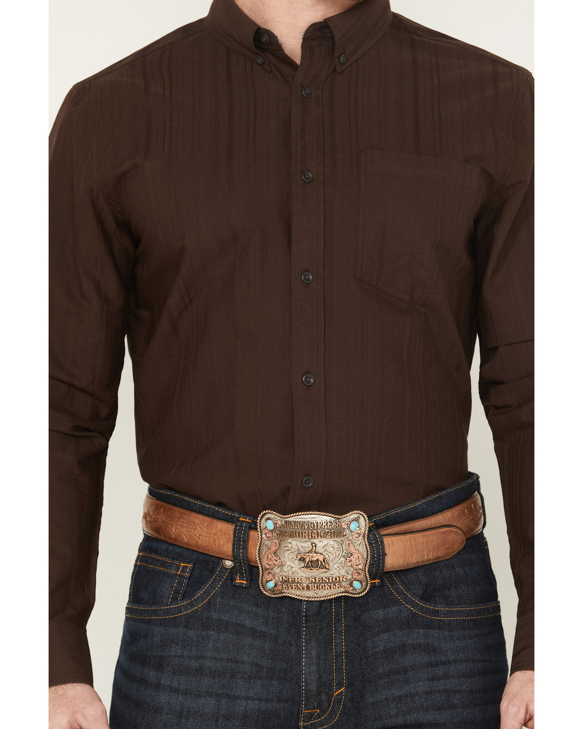 Men's Old West Tonal Striped Print Long Sleeve Button-Down