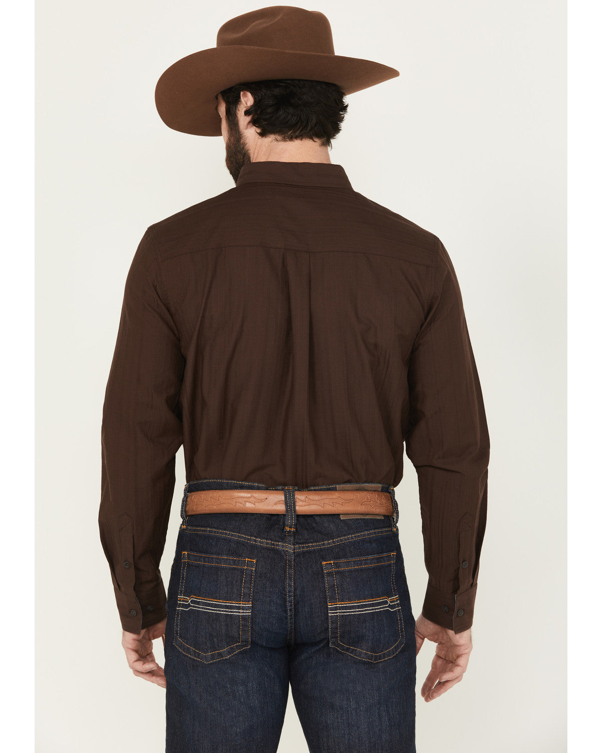 Men's Old West Tonal Striped Print Long Sleeve Button-Down
