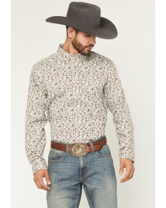 Men's Picher Floral Print Long Sleeve Button-Down Stretch W