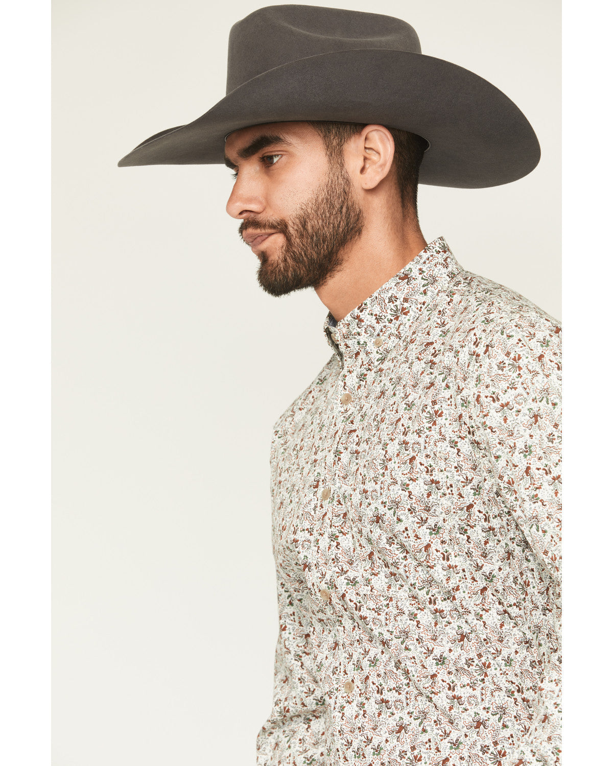 Men's Picher Floral Print Long Sleeve Button-Down Stretch W