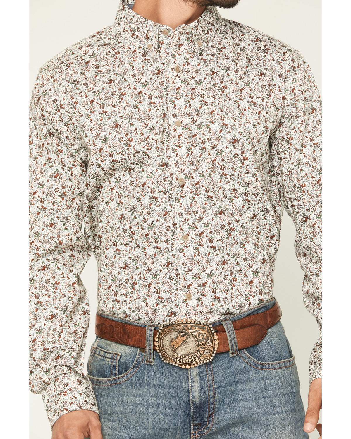 Men's Picher Floral Print Long Sleeve Button-Down Stretch W