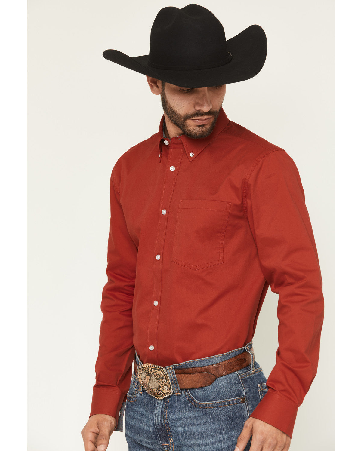 Men's Basic Twill Long Sleeve Button-Down Performance Weste
