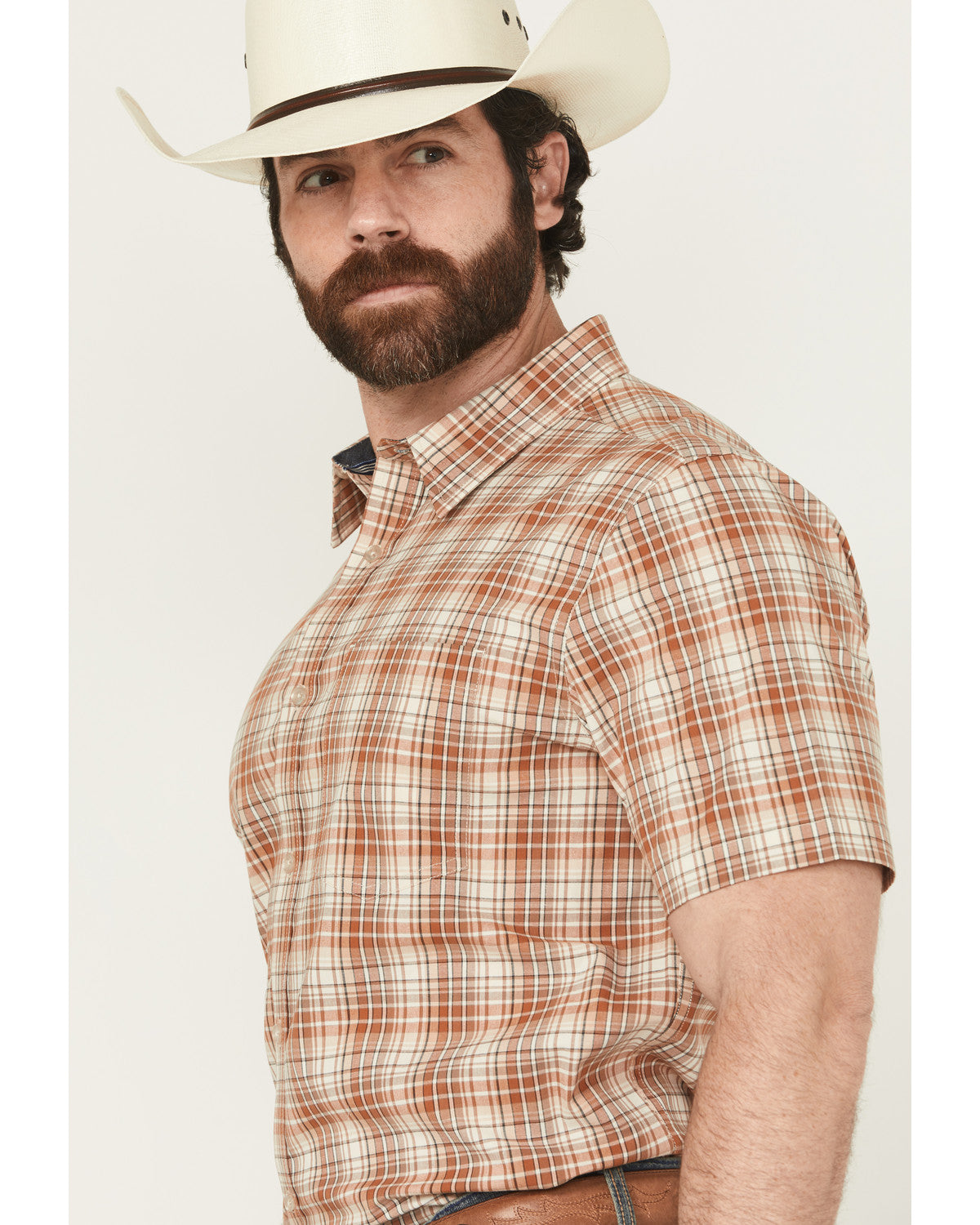 Men's Cowboy Chic Plaid Print Short Sleeve Button-Down Stre