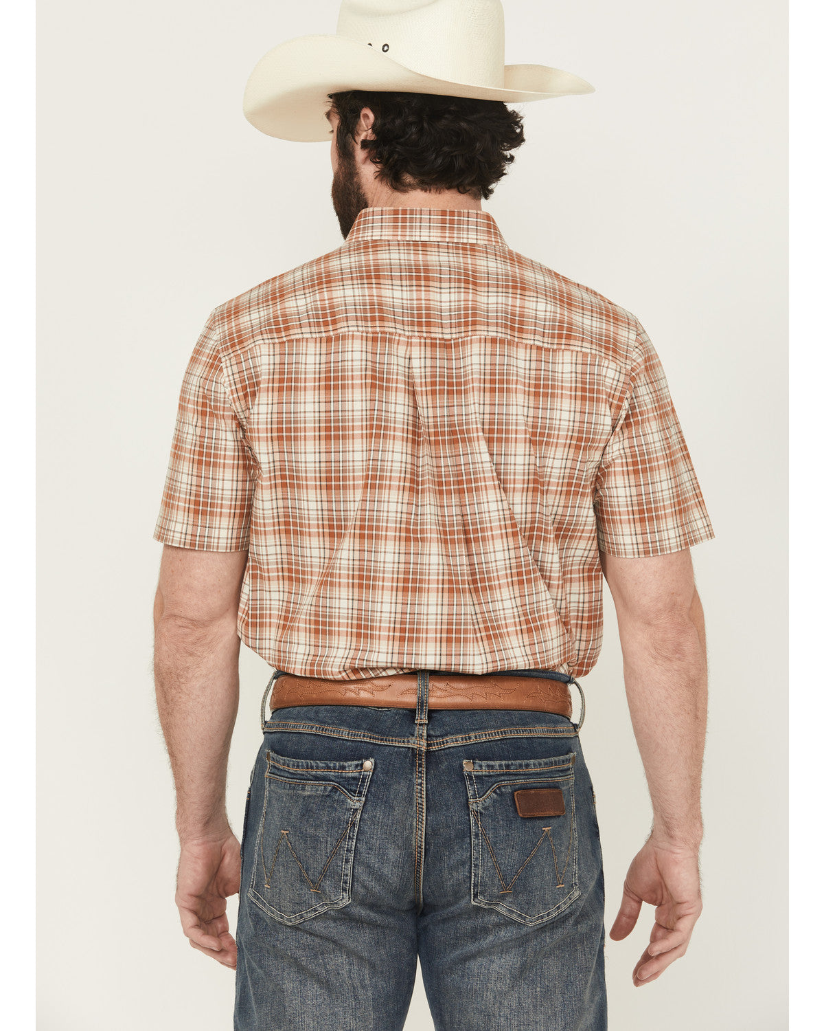 Men's Cowboy Chic Plaid Print Short Sleeve Button-Down Stre