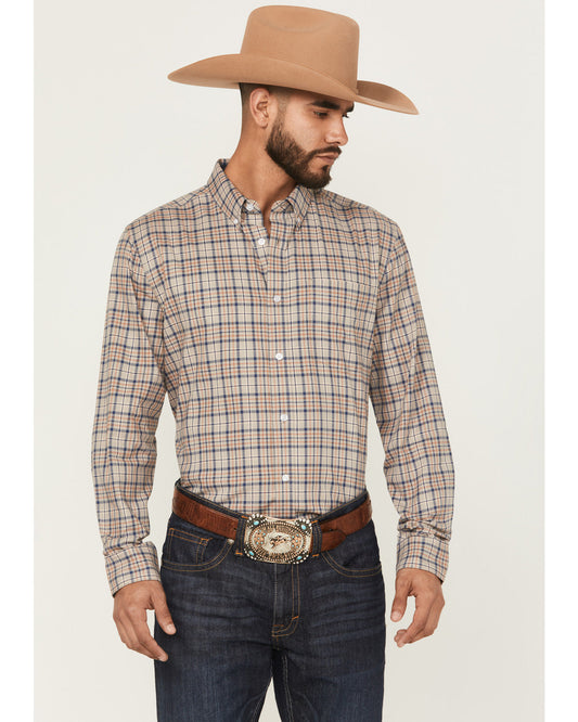 Men's Let's Mosey Plaid Print Long Sleeve Button-Down Stret