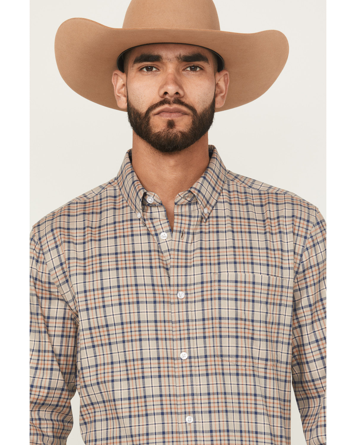 Men's Let's Mosey Plaid Print Long Sleeve Button-Down Stret