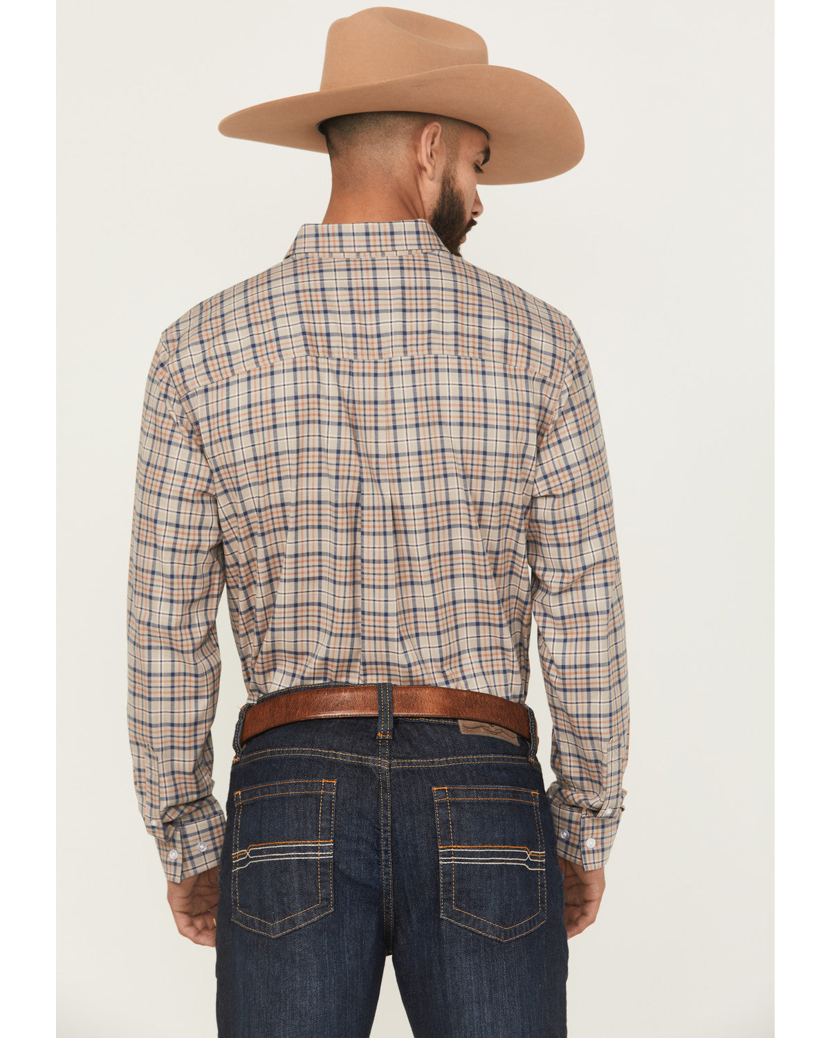 Men's Let's Mosey Plaid Print Long Sleeve Button-Down Stret