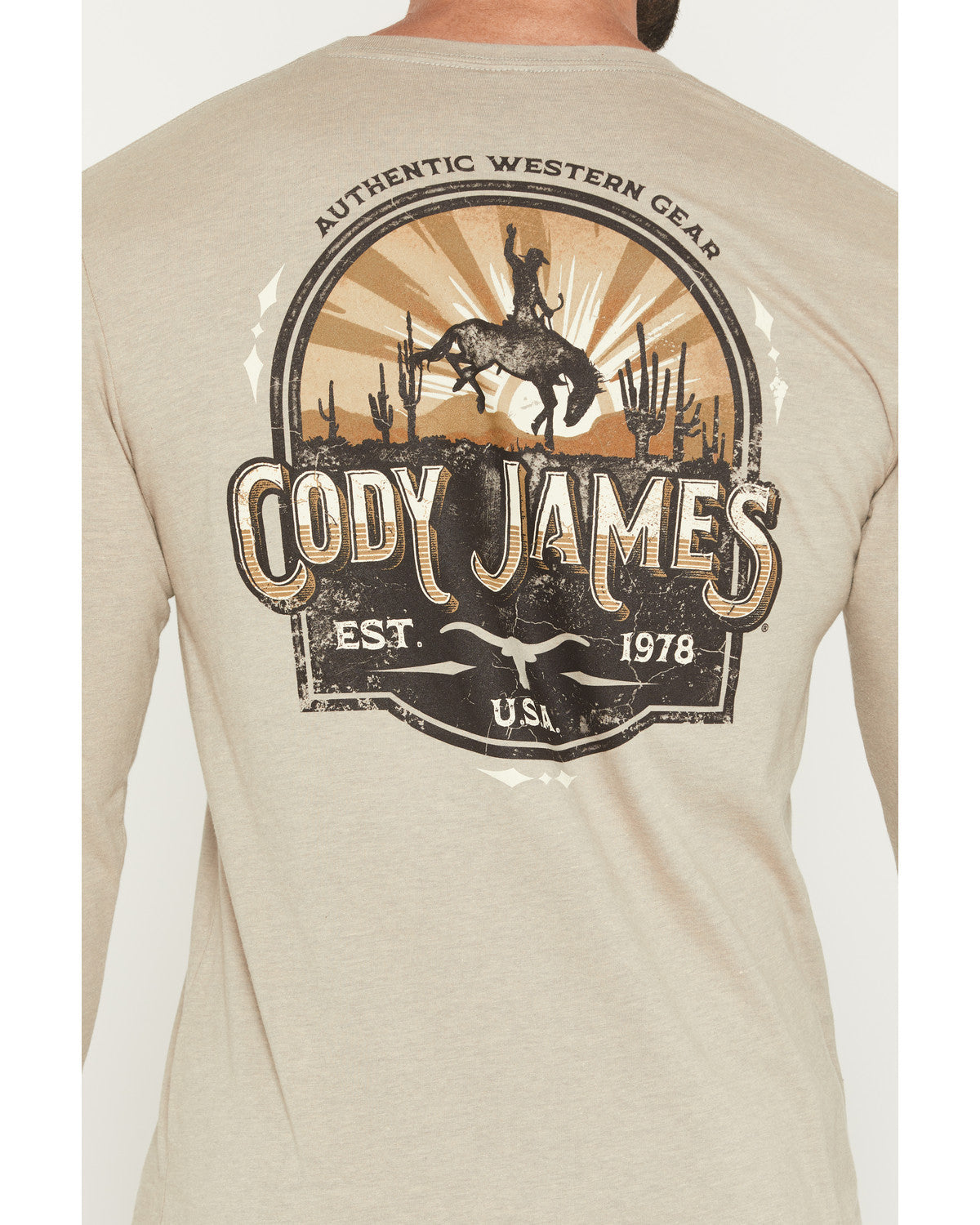 Men's Cowboy Sunset Long Sleeve Graphic T-Shirt