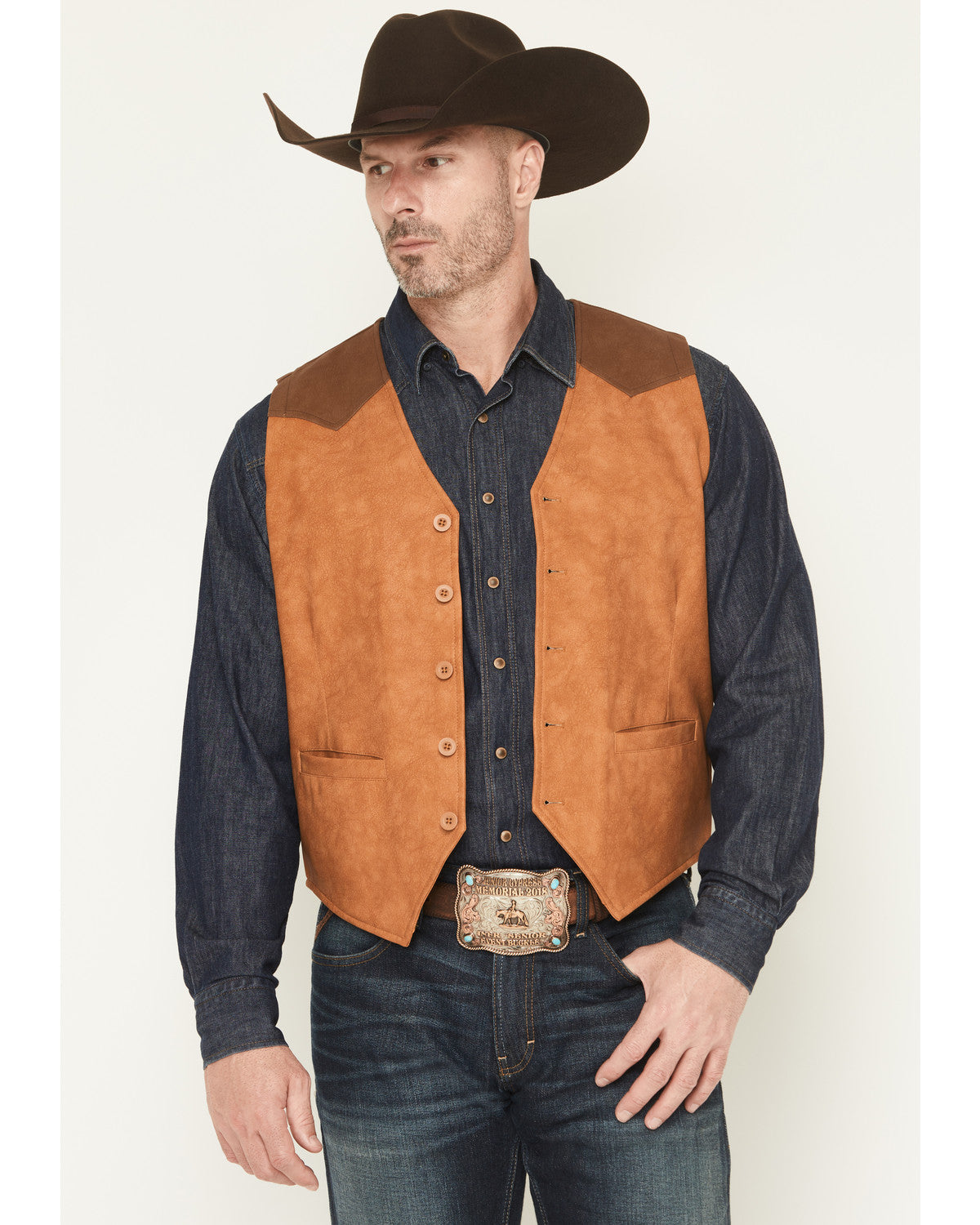 Men's Buckaroo Colorblock Faux Leather Button-Down Vest